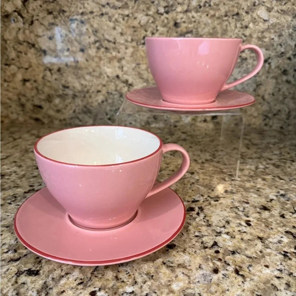 Starbucks 2006 Pink White & Red Mug and Saucer Set. 2 cups, 2 saucers - Picture 2 of 5